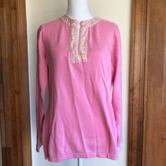 VINEYARD VINES Cotton Cashmere Long Sleeve Pink Split Neck Sweater M Vin… - Picture 1 of 17